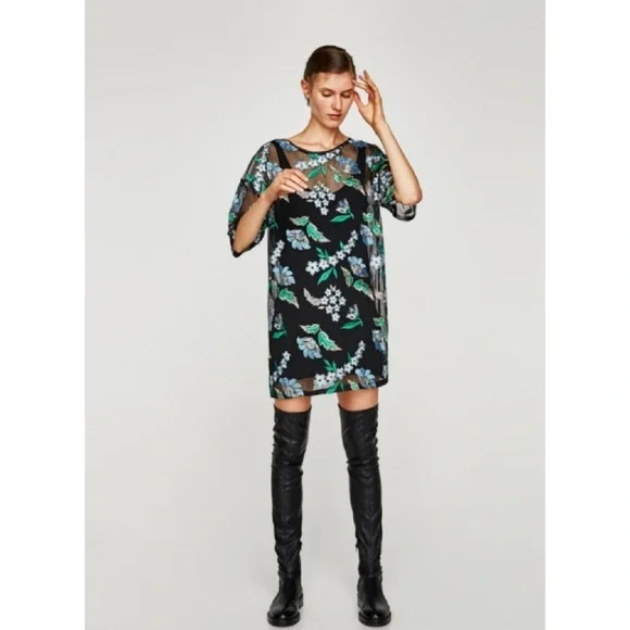 Zara | Dresses | Zara Embroidered Tulle Dress | Poshmark